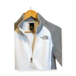 The North Face Womens Size S Small Full Zip Fleece Jacket White Gray Pockets